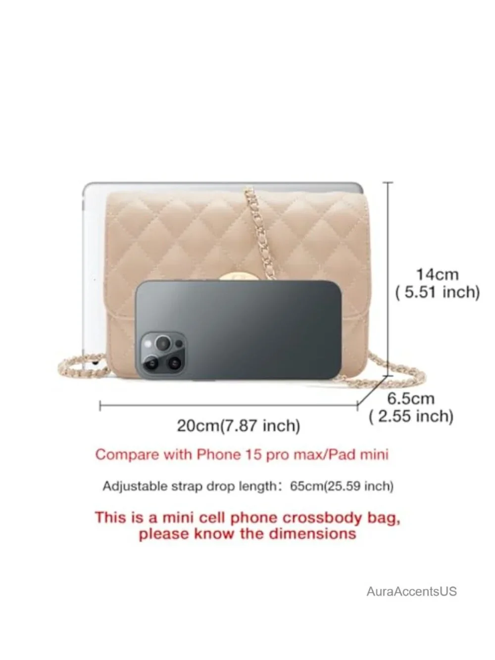 Genuine Leather Quilted Crossbody Bag with Chain Strap Sling Purse